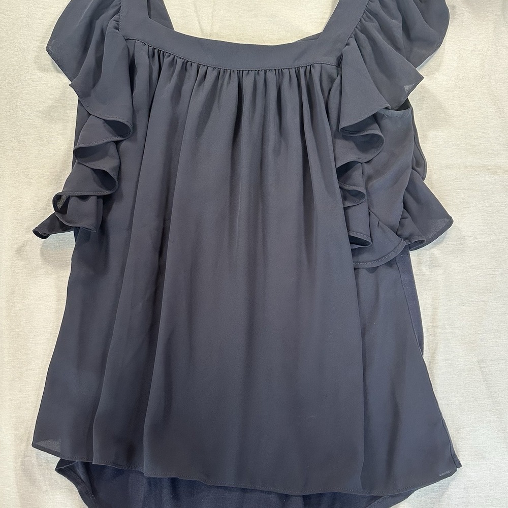 Ann‎ Taylor Ruffle short sleeve blouse M Black Square Neck